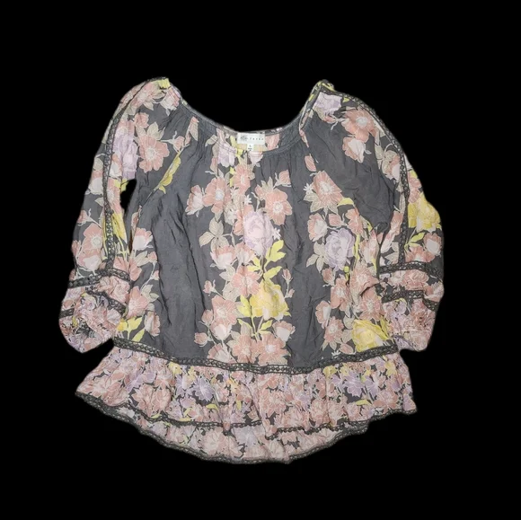 Fever | Gray and Pink Floral Blouse - Picture 3 of 4